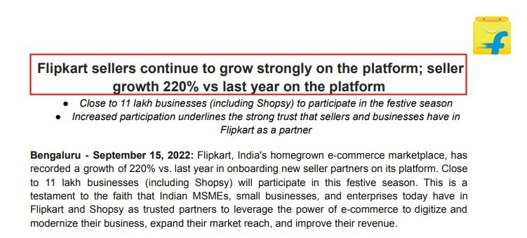 Flipkart平臺(tái)新賣家數(shù)量相比去年增長(zhǎng)220%